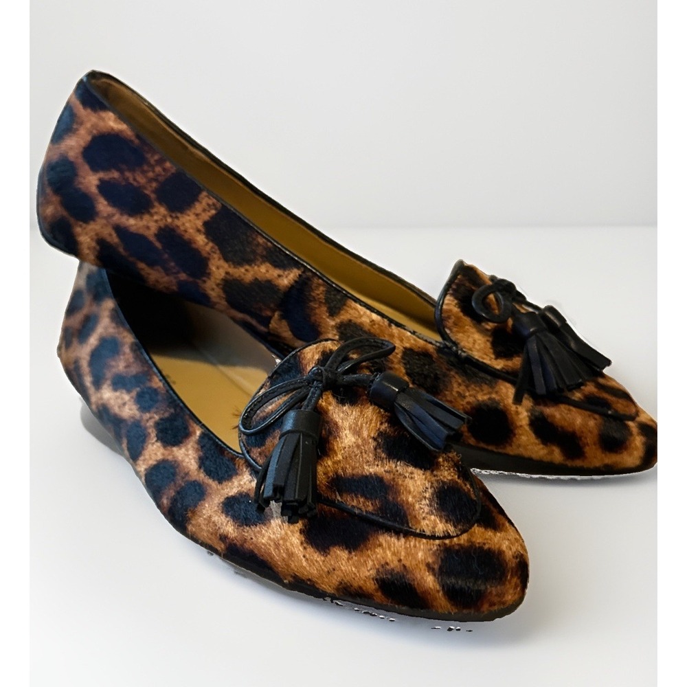 Talbots Driving Mocs Loafers Leopard Print Calf Hair Tassel Flats Brown Black 7M